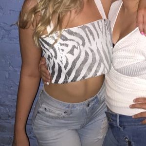 NBD Nakia Crop Top in Silver and White